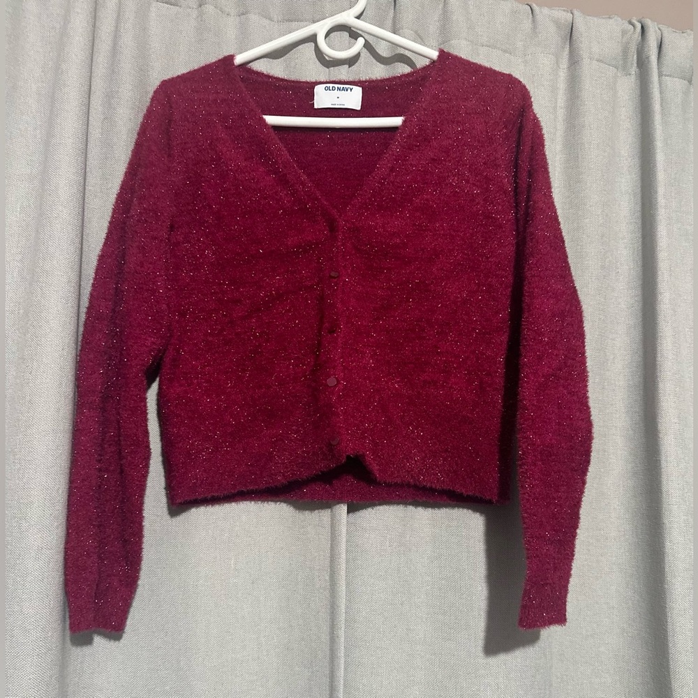 Textured Shine Cropped Cardigan Sweater for Women